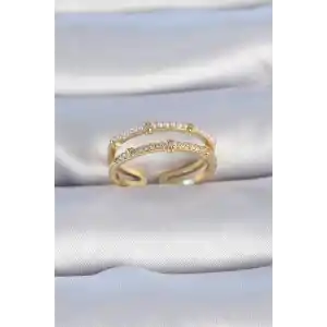 Pirinç Gold Renk Zirkon Taşlı İnci Detay Kadın Yüzük