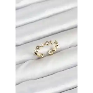 Pirinç Gold Renk Zirkon Taşlı İncili Kadın Yüzük