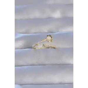 Pirinç Gold Renk Zirkon Taşlı İncili Satürn Model Ayarlanabilir Yüzük