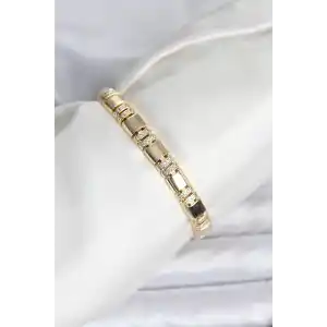 Pirinç Gold Renk Zirkon Taşlı Kadın Bileklik