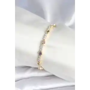 Pirinç Gold Renk Zirkon Taşlı Kadın Bileklik