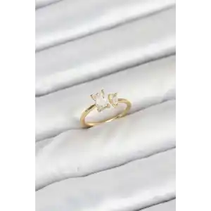 Pirinç Gold Renk Zirkon Taşlı Kadın Yüzük