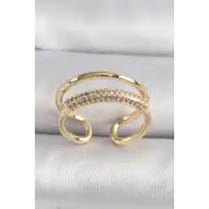 Pirinç Gold Renk Zirkon Taşlı Kadın Yüzük