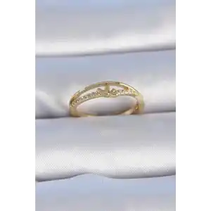 Pirinç Gold Renk Zirkon Taşlı Kalp Model Kadın Yüzük