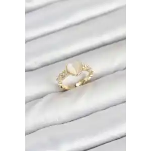 Pirinç Gold Renk Zirkon Taşlı Kalpli Kadın Yüzük