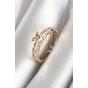 Pirinç Gold Renk Zirkon Taşlı Kelebek Figür Kadın Yüzük