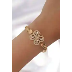 Pirinç Gold Renk Zirkon Taşlı Kelebek Figürlü Parçalı Model Bileklik