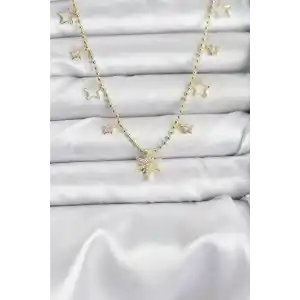 Pirinç Gold Renk Zirkon Taşlı Kutup Yıldızı Model Kadın Kolye