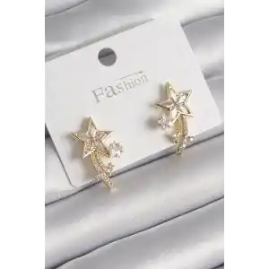 Pirinç Gold Renk Zirkon Taşlı Kuyruklu Yıldız Model Kadın Küpe