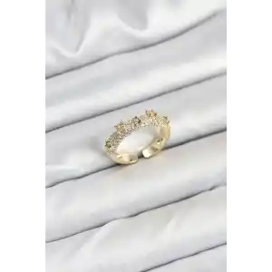 Pirinç Gold Renk Zirkon Taşlı Vintage Kadın Yüzük