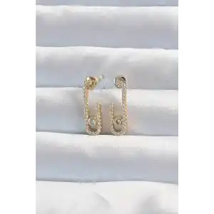 Pirinç Gold Renk Zirkon Taşlı Yarım Messika Küpe