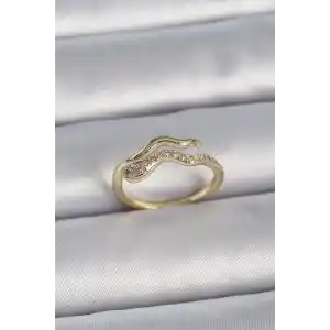 Pirinç Gold Renk Zirkon Taşlı Yılan Ayarlanabilir Model Kadın Yüzük