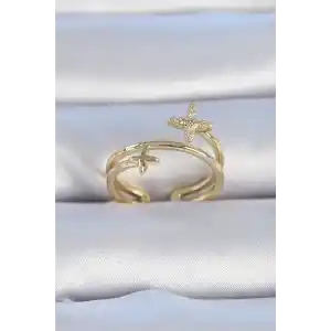 Pirinç Gold Renk Zirkon Taşlı Yıldız Model Kadın Yüzük