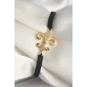 Pirinç Gold Renk Zirkon Taşlı Zambak Figür Asansörlü Makrome Model Kadın Bileklik