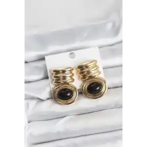Pirinç Gold Siyah Renk Vintage Kadın Küpe