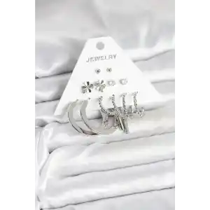 Pirinç Gümüş Renk 6 Çift Kadın Küpe Seti