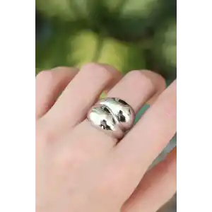 Pirinç Gümüş Renk Ayarlanabilir Damla Yüzük