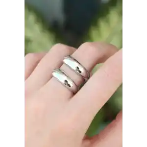 Pirinç Gümüş Renk Ayarlanabilir Şerit Yüzük