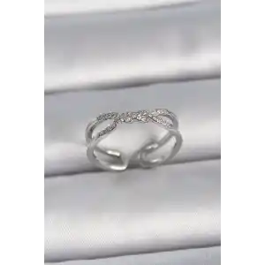 Pirinç Gümüş Renk Ayarlanabilir Zirkon Taşlı Sarmal Model Kadın Yüzük