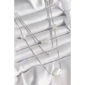 Pirinç Gümüş Renk Ezme İnci Model Çoklu Kadın Kolye
