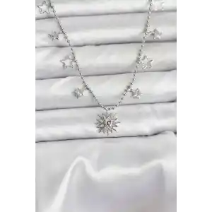 Pirinç Gümüş Renk Güneş Model Kadın Kolye