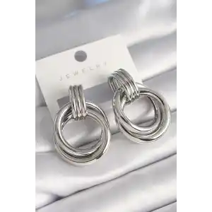 Pirinç Gümüş Renk Halka Model Kadın Küpe