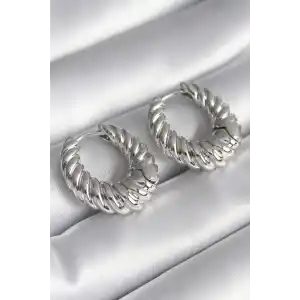 Pirinç Gümüş Renk Halka Sarmal Model Kadın Küpe