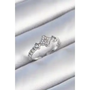 Pirinç Gümüş Renk İncili Yonca Model Zirkon Taş Detaylı Kadın Yüzük