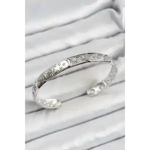 Pirinç Gümüş Renk İşlemeli Altı Açık Bileklik