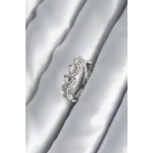 Pirinç Gümüş Renk Kalp Model İnci Detay Kadın Yüzük