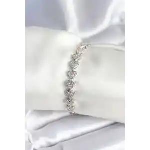 Pirinç Gümüş Renk Kalp Model Kadın Bileklik