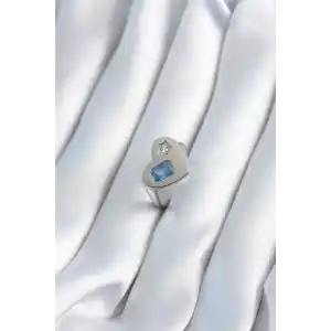 Pirinç Gümüş Renk Kalp Model Yıldız Zirkon Taş Detay Kadın Yüzük