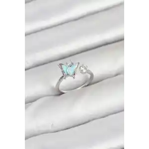 Pirinç Gümüş Renk Kelebek Model Kadın Yüzük