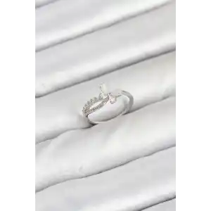 Pirinç Gümüş Renk Kelebek Zirkon Taşlı Kadın Yüzük