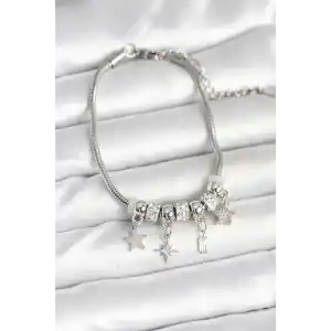 Pirinç Gümüş Renk Kutup Yıldızı Charmlı Kadın Bileklik