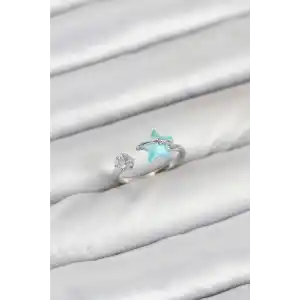 Pirinç Gümüş Renk Mavi Yıldızlı Model Kadın Yüzük