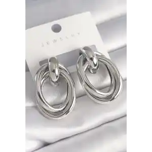 Pirinç Gümüş Renk Oval Sarmal Model Kadın Küpe