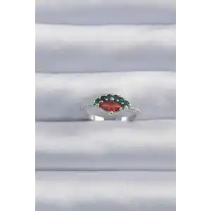 Pirinç Gümüş Renk Renkli Zirkon Taşlı Ayarlanabilir Karpuz Model Yüzük