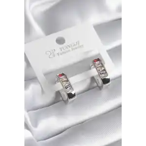 Pirinç Gümüş Renk Renkli Zirkon Taşlı Kadın Küpe