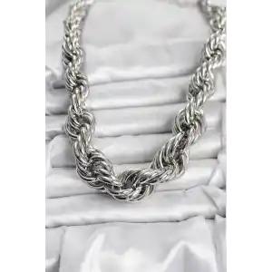 Pirinç Gümüş Renk Sarmal Halat Model Kadın Kolye