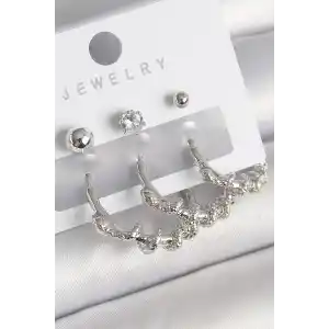 Pirinç Gümüş Renk Sarmal Yılan Halka Model Zirkon Taşlı Topçuk Detay Kadın Küpe Seti