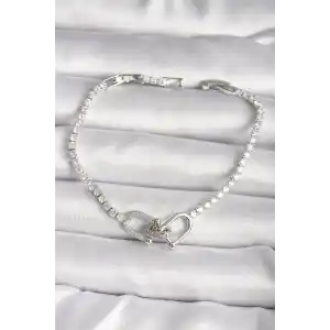 Pirinç Gümüş Renk Su Yolu Zirkon Taşlı Model Kadın Bileklik