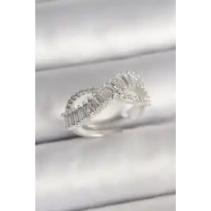 Pirinç Gümüş Renk Su Yolu Zirkon Taşlı Sonsuzluk Model Ayarlanabilir Kadın Yüzük