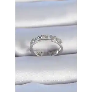 Pirinç Gümüş Renk V Model Zirkon Taşlı Kadın Yüzük