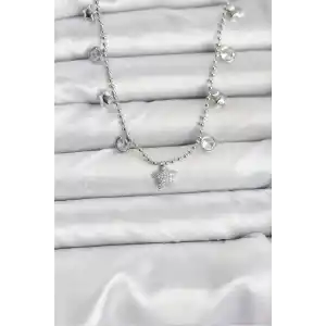 Pirinç Gümüş Renk Yıldız Model Kadın Kolye