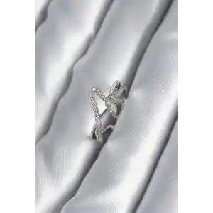 Pirinç Gümüş Renk Zirkon Taş Detay Kelebek Model Kadın Yüzük