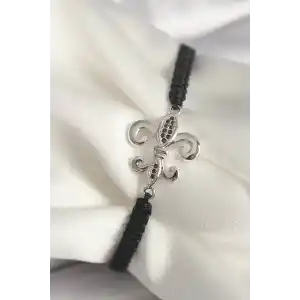 Pirinç Gümüş Renk Zirkon Taş İşlemeli Zambak Model Asansörlü Makrome Model Kadın Bileklik