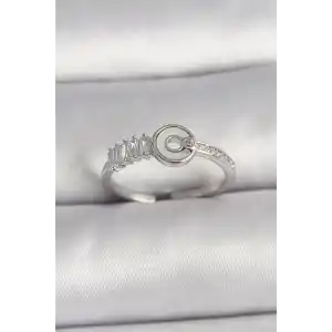 Pirinç Gümüş Renk Zirkon Taşlı Ayarlanabilir Kadın Yüzük