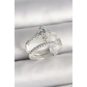 Pirinç Gümüş Renk Zirkon Taşlı Ayarlanabilir Model Kadın Yüzük