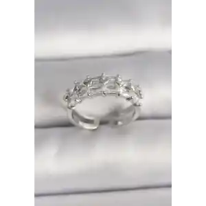 Pirinç Gümüş Renk Zirkon Taşlı Ayarlanabilir Yüzük